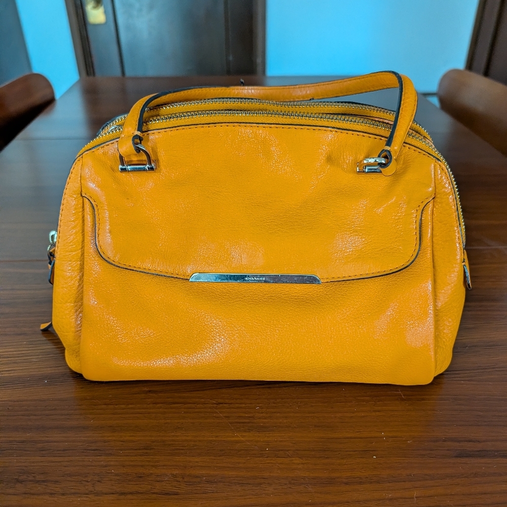 Coach Madison Georgie Leather Satchel Bag Yellow/Orange Pre Owned